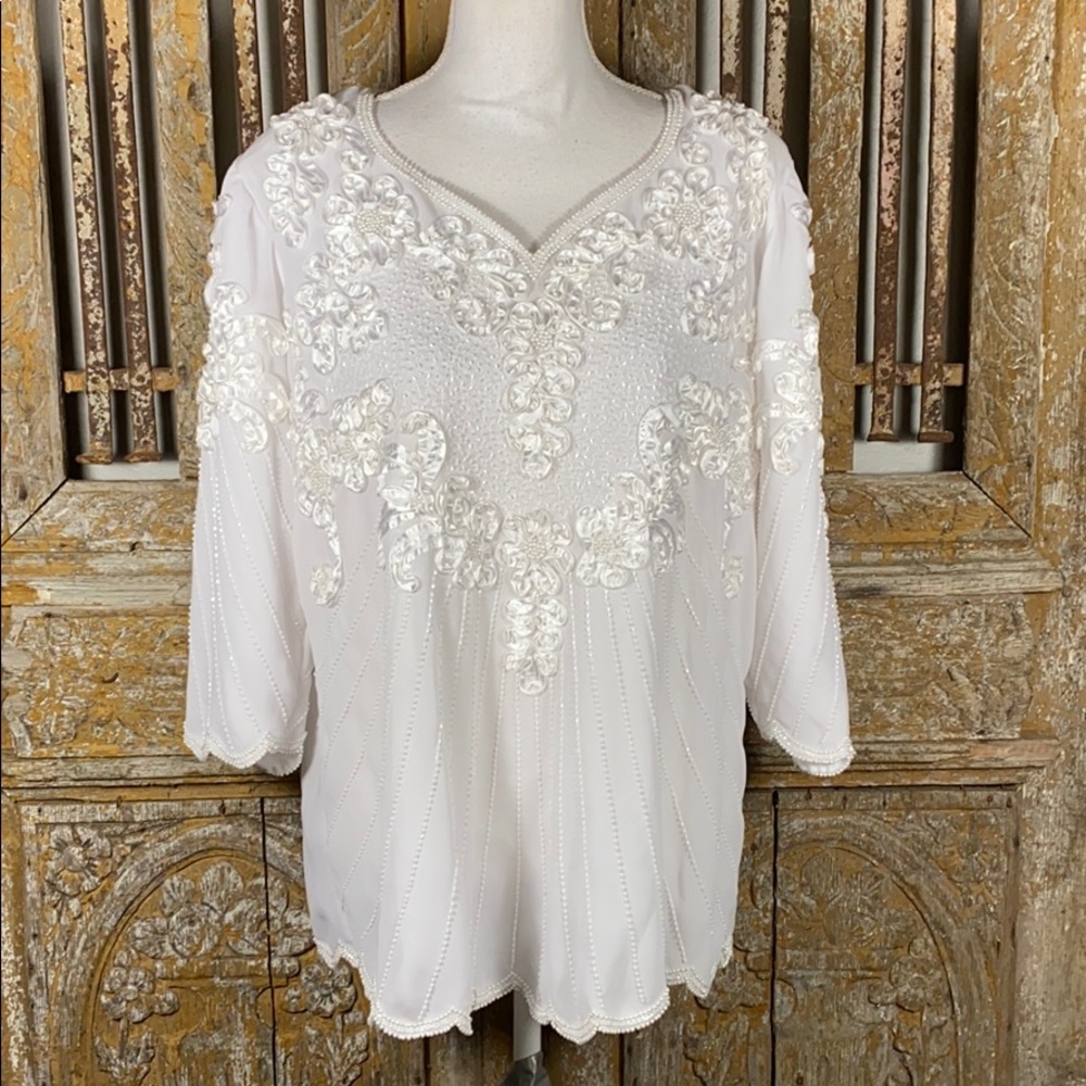CREATIVE TOUCH VINTAGE WHITE BEADED TOP 1 X NEW